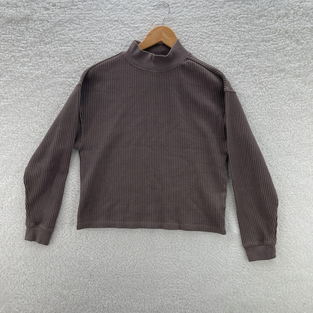 Gap Shirt Womens S Brown Waffle Knit Thermal Mock Neck Boxy Y2K Outdoor Grunge